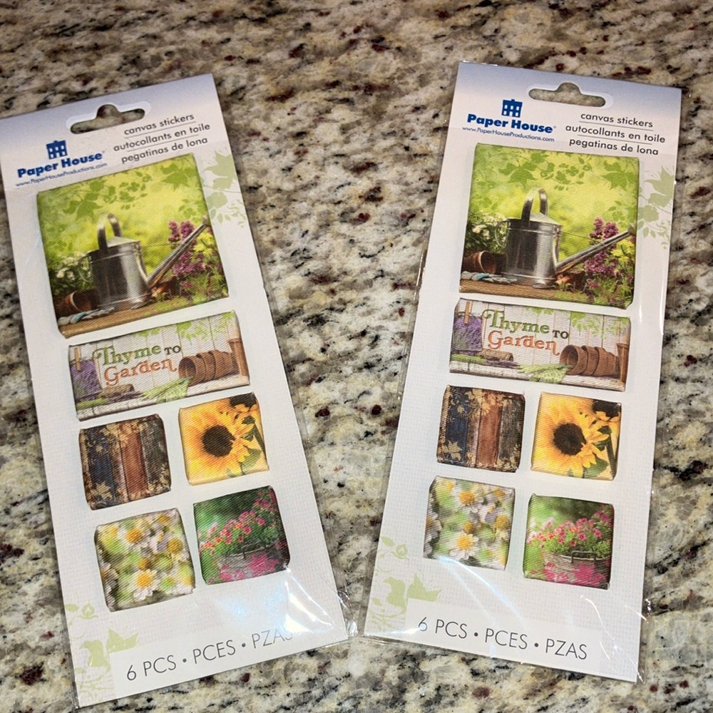 Garden Canvas Sticker Set of 12 Garden Floral Sunflower Green Yellow Daisy Thyme